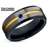 Yellow Gold Tungsten Ring - Black - Blue Sapphire Tungsten Ring - Gunmetal - Black Ring