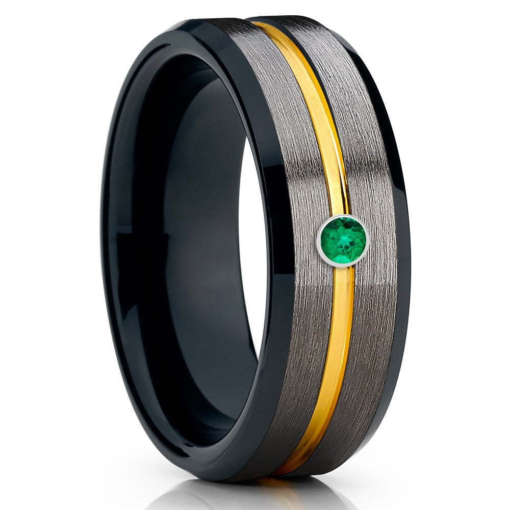 Emerald Tungsten Wedding Band - Gunmetal Tungsten Ring - Black Tungsten - Clean Casting Jewelry