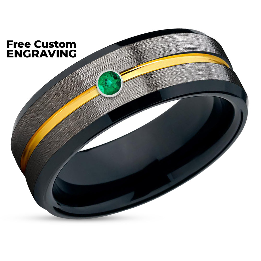 Gunmetal Wedding Ring - Yellow Gold Tungsten Ring - Black Wedding Ring - Man's Ring