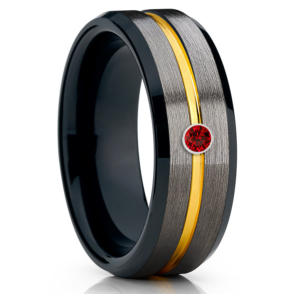 Black Tungsten Wedding Band - Ruby Tungsten Ring - Yellow Gold Tungsten - Clean Casting Jewelry