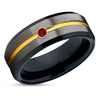 Gunmetal Wedding Ring - Black Tungsten Ring - Ruby Wedding Band - 18k Yellow Gold