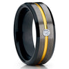 Yellow Gold Tungsten Ring - Gunmetal Ring - White Diamond Tungsten - 8mm - Clean Casting Jewelry