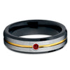 Ruby Tungsten Wedding Band - Black Tungsten Ring - 6mm - Yellow Gold - Clean Casting Jewelry