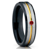Ruby Tungsten Wedding Band - Black Tungsten Ring - 6mm - Yellow Gold - Clean Casting Jewelry