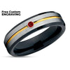 Black Tungsten Wedding Ring - Ruby Wedding Ring - Yellow Gold Wedding Ring - Tungsten Ring