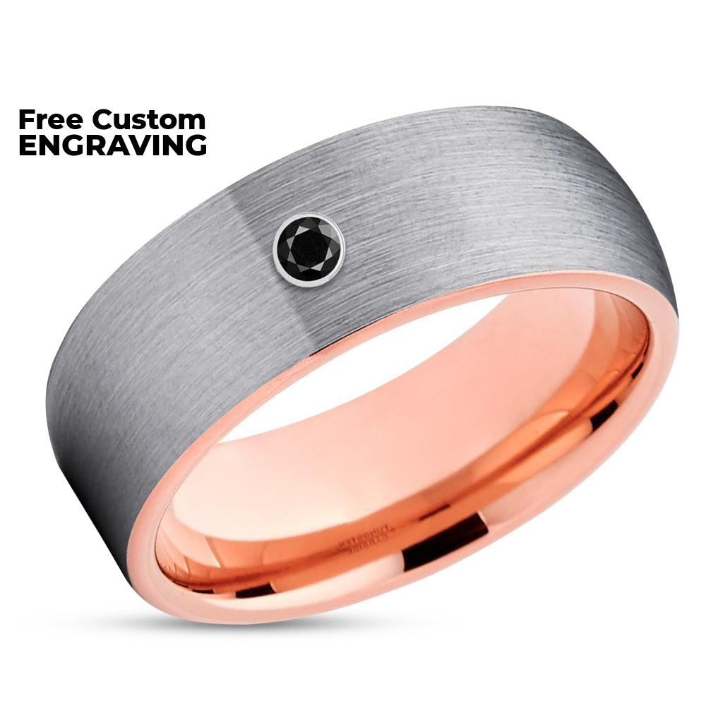 Black Diamond Wedding Ring - Rose Gold Tungsten Ring - Diamond Wedding Band