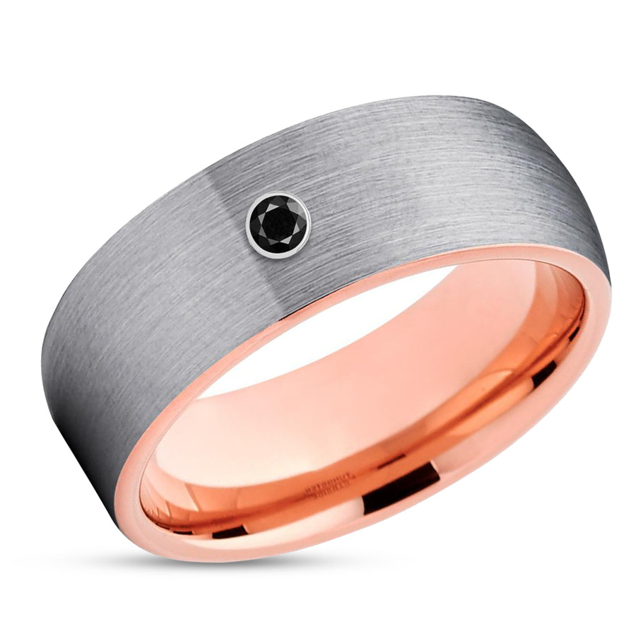 Black Diamond Wedding Ring - Rose Gold Tungsten Ring - Diamond Wedding Band