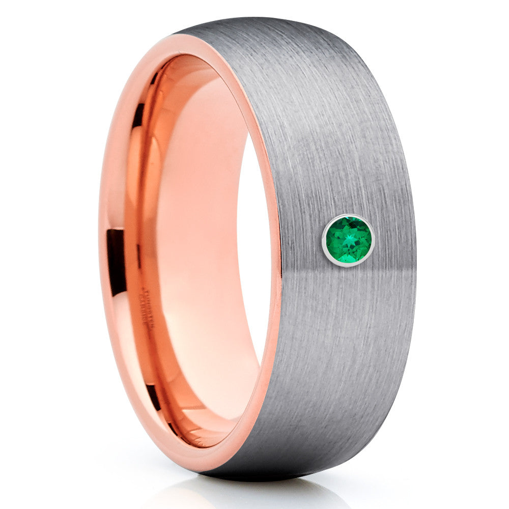 Emerald Tungsten Ring - Rose Gold Tungsten - Tungsten Wedding Band - 8mm - Clean Casting Jewelry