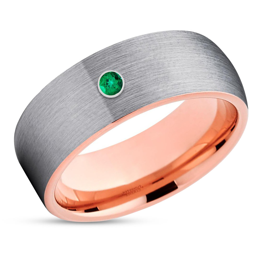 Emerald Tungsten Ring - Rose Gold Tungsten - Tungsten Wedding Band - 8mm