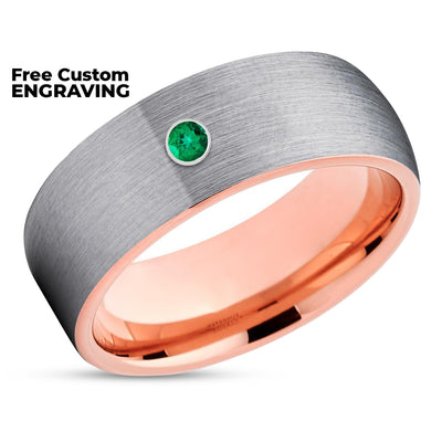 Emerald Tungsten Ring - Rose Gold Tungsten - Tungsten Wedding Band - 8mm
