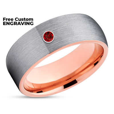 Rose Gold Tungsten Ring - Rose Gold Wedding Band - Tungsten Wedding Band - Ruby Ring