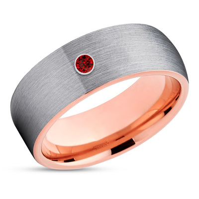 Rose Gold Tungsten Ring - Rose Gold Wedding Band - Tungsten Wedding Band - Ruby Ring