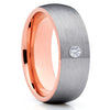 Rose Gold Tungsten Ring - White Diamond Ring - Gray Tungsten Band - Clean Casting Jewelry 