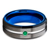 Emerald Tungsten Ring - Blue Tungsten - Gunmetal Wedding Band - Brush - Clean Casting Jewelry