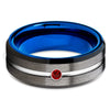 Blue Tungsten Wedding Band - Gunmetal - Blue Tungsten Ring - Ruby Ring - Clean Casting Jewelry