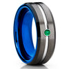 Emerald Tungsten Ring - Blue Tungsten - Gunmetal Wedding Band - Brush - Clean Casting Jewelry