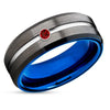 Ruby Wedding Band - Blue Wedding Ring - Gunmetal Tungsten Ring - Wedding Band