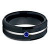 Black Wedding Band - Blue Sapphire - Tungsten Wedding Band - Men's Ring - Clean Casting Jewelry