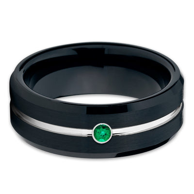 Black Tungsten Ring Emerald Wedding Band Tungsten Carbide 8mm - Clean Casting Jewelry