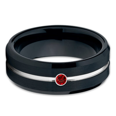 Black Tungsten Wedding Band - Ruby Tungsten Ring - Men's Wedding Band - Clean Casting Jewelry