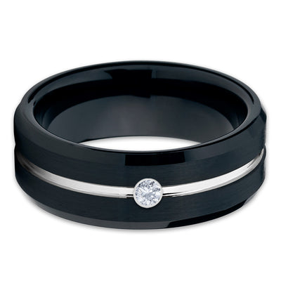 Black Wedding Band - Tungsten Ring - Men's Wedding Band - White Diamond - Clean Casting Jewelry