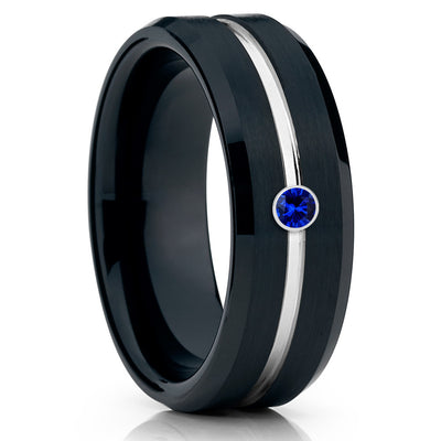 Black Wedding Band - Blue Sapphire - Tungsten Wedding Band - Men's Ring - Clean Casting Jewelry