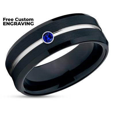 Black Wedding Ring - Blue Sapphire Wedding Ring - Tungsten Wedding Ring - Black Ring