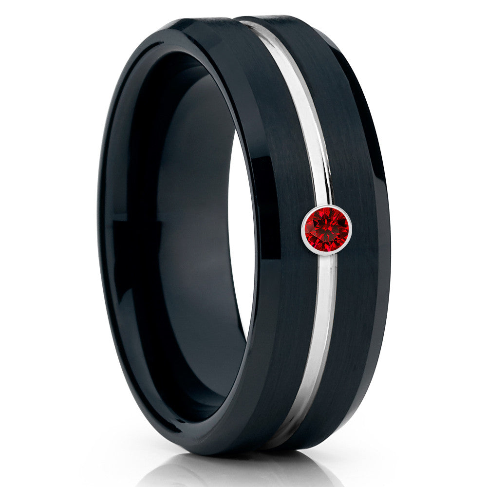 Black Tungsten Wedding Band - Ruby Tungsten Ring - Men's Wedding Band - Clean Casting Jewelry