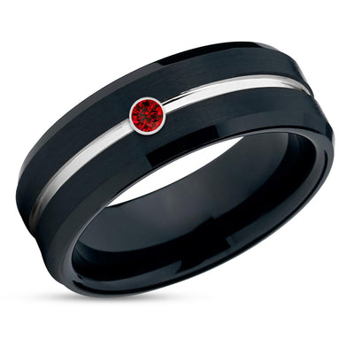 Ruby Wedding Band - Black Tungsten Ring - Black Wedding Ring - Tungsten Carbide Ring