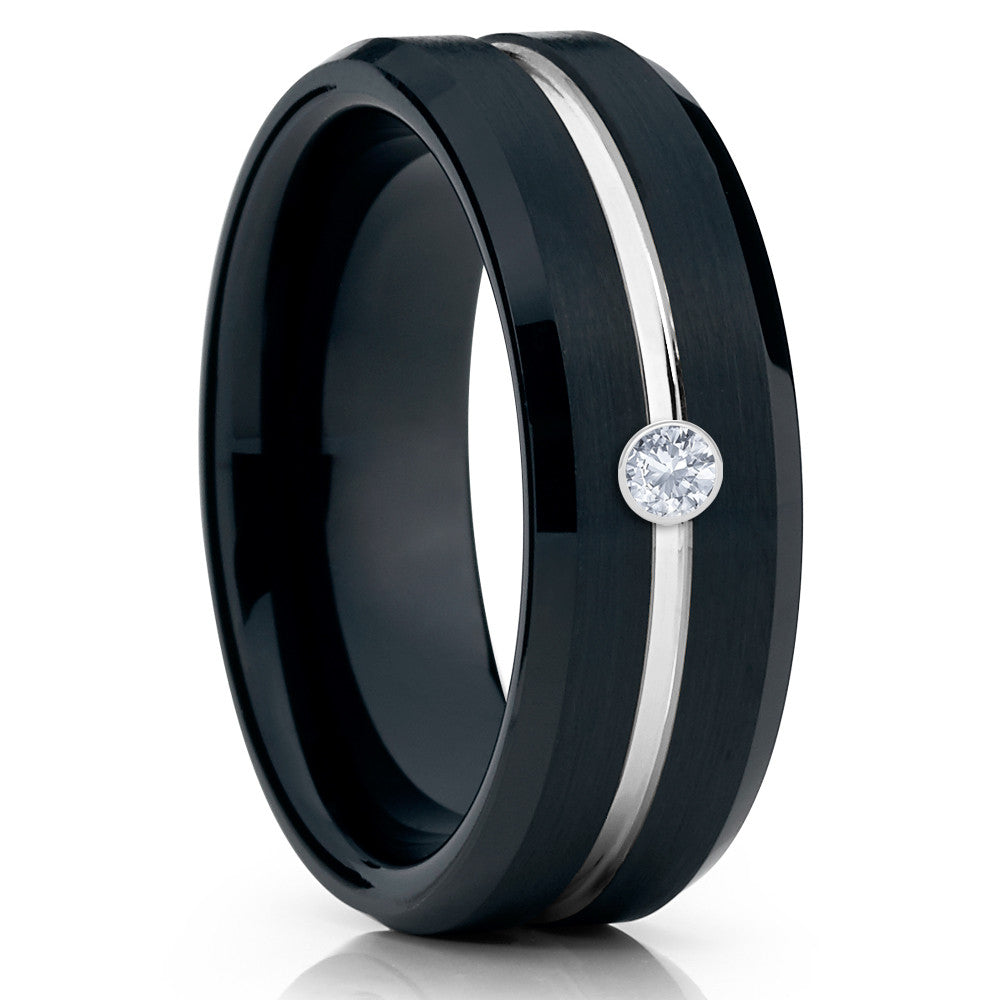 Tungsten Wedding Ring - Black Tungsten Ring - Diamond Wedding Band - Black Ring