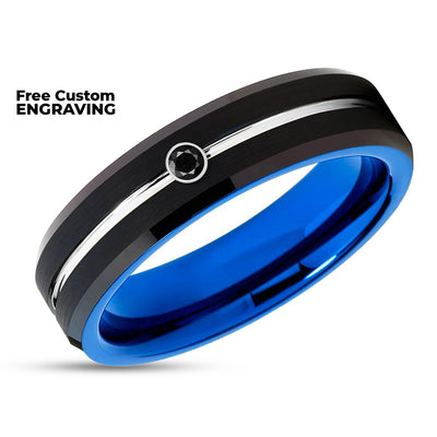 Black Diamond Ring - Blue Tungsten Ring - Tungsten Wedding Band - Engagement Ring
