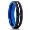 Blue Tungsten Wedding Band - Black Diamond Tungsten Ring - 6mm - Clean Casting Jewelry