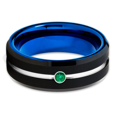Emerald Tungsten Ring - Blue Tungsten Ring - Emerald Tungsten Band - Black - Clean Casting Jewelry