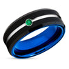 Emerald Tungsten Ring - Blue Tungsten Ring - Emerald Tungsten Band - Black