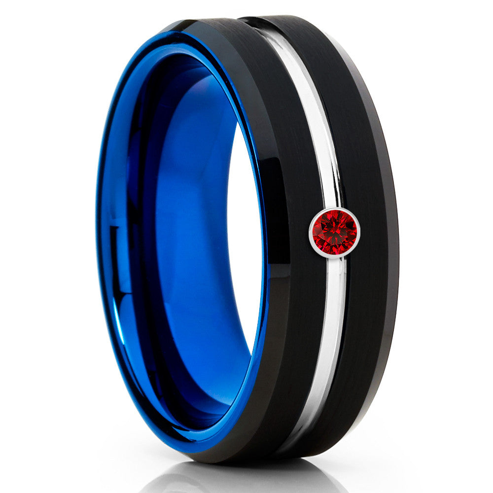 Blue Tungsten Wedding Band - Ruby Tungsten Ring - Black Tungsten - Clean Casting Jewelry