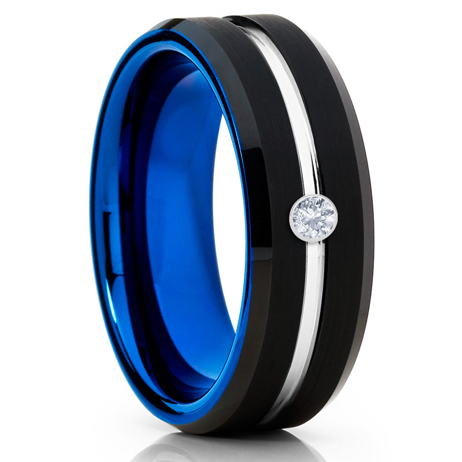 White Diamond Tungsten Ring - Blue Tungsten - Black Tungsten - Brush Ring - Clean Casting Jewelry 