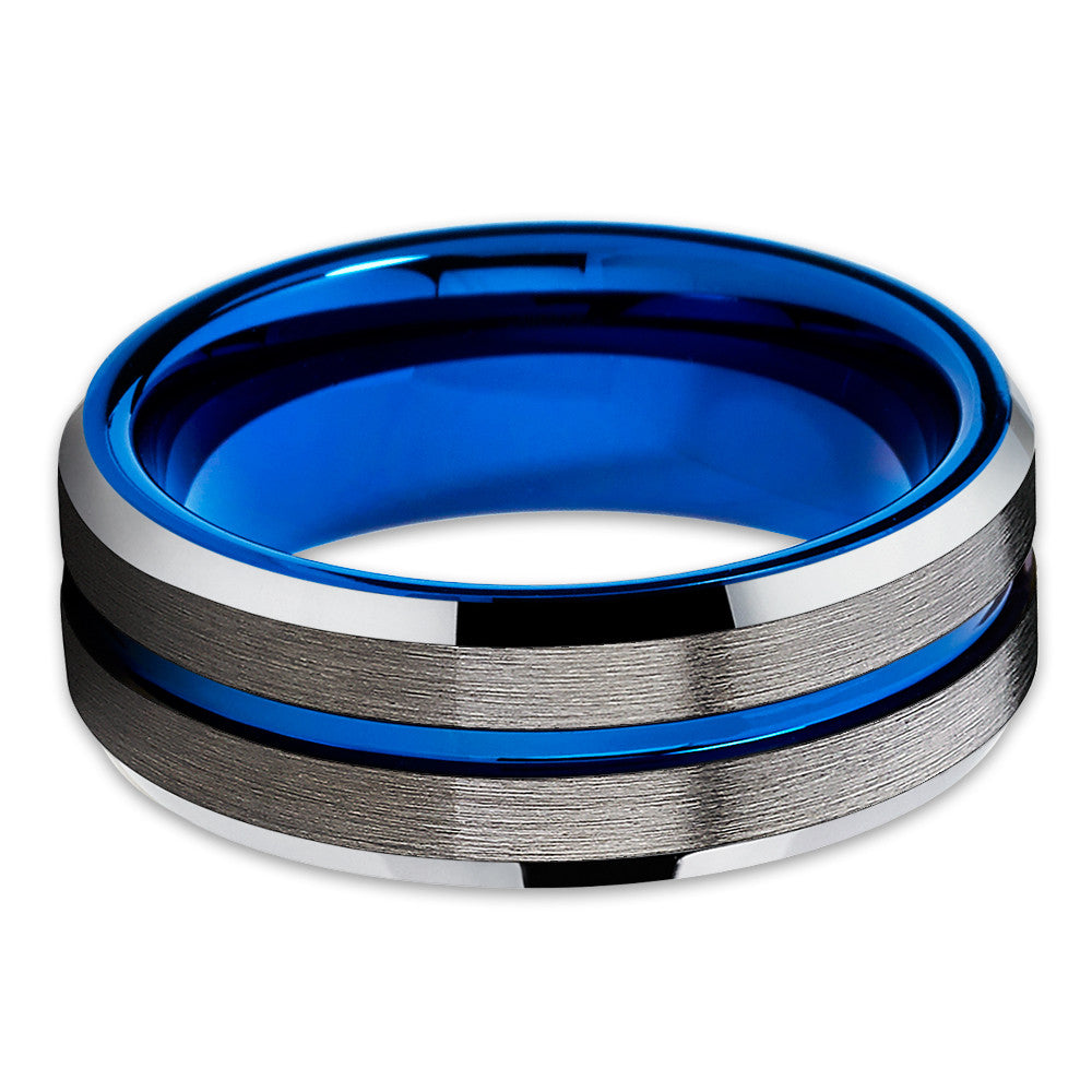 Blue Tungsten Wedding Band - Gray Tungsten Ring - Gunmetal Ring - Clean Casting Jewelry