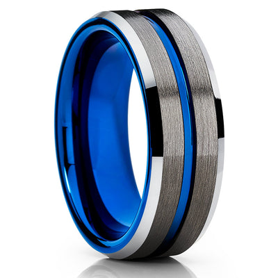 Blue Tungsten Wedding Band - Gray Tungsten Ring - Gunmetal Ring - Clean Casting Jewelry
