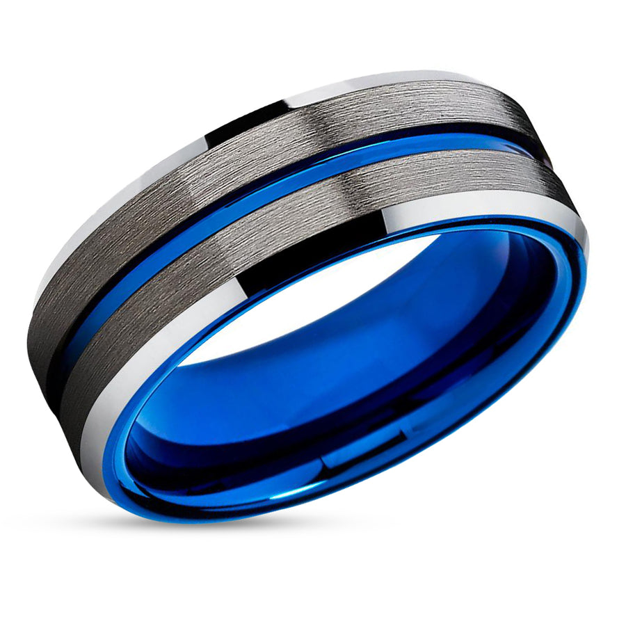 Gunmetal Wedding Ring - Blue Wedding Band - Tungsten Wedding Band - Gunmetal Band