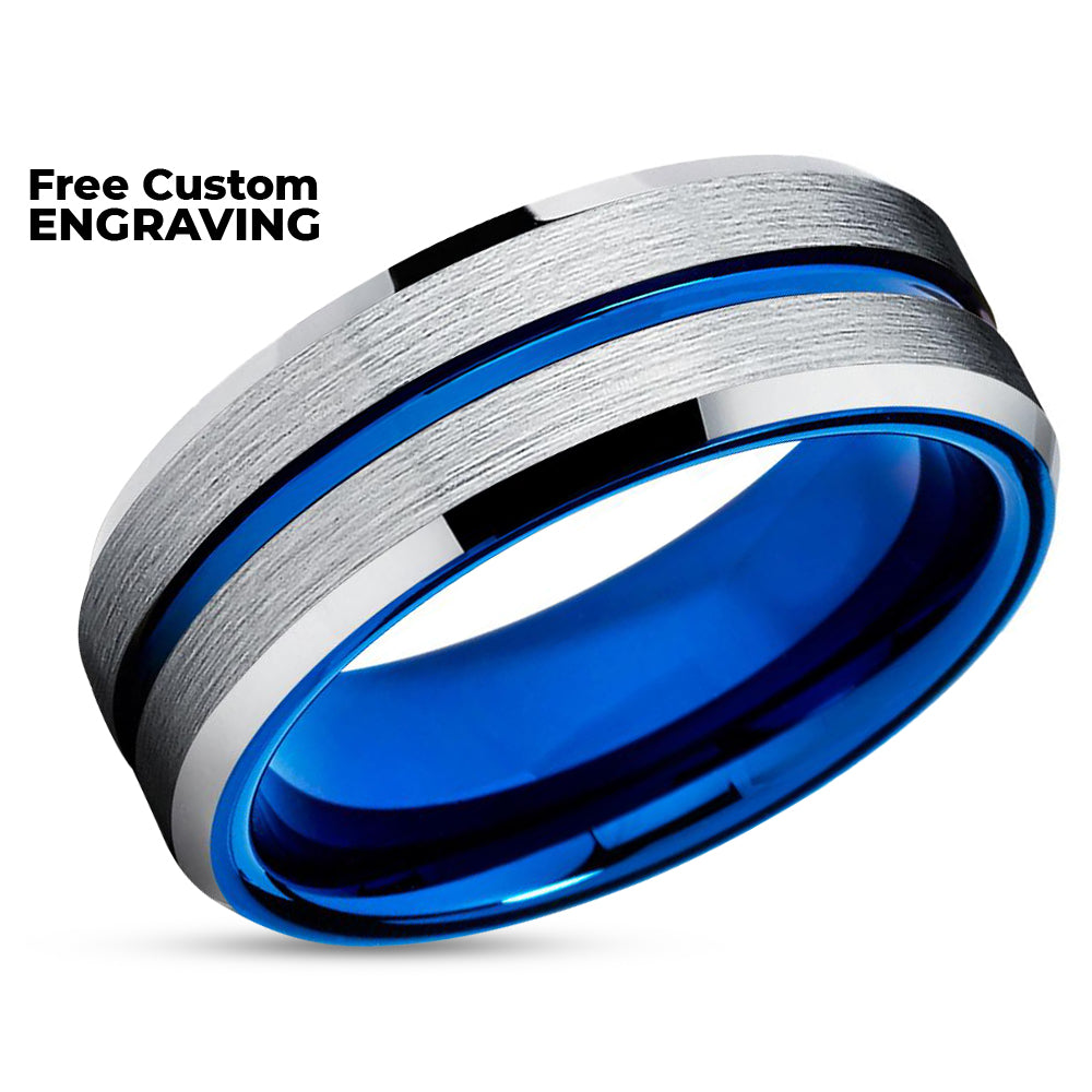 Tungsten Wedding Band - Blue Tungsten Ring - Blue Wedding Ring - Anniversary Ring