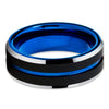 Blue Tungsten Wedding Band - Black Tungsten Ring - Blue Tungsten Ring - Clean Casting Jewelry