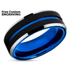 Blue Tungsten Wedding Band - Black Tungsten Ring - Blue Wedding Band - Tungsten Carbide