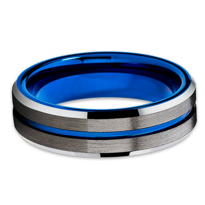 Blue Tungsten Ring - Black Tungsten - Gunmetal Wedding Band - Blue Ring - Clean Casting Jewelry