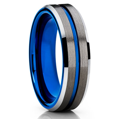 Blue Tungsten Ring - Black Tungsten - Gunmetal Wedding Band - Blue Ring - Clean Casting Jewelry