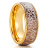 Antler Wedding Ring - Deer Antler Ring - Yellow Gold Wedding Ring - Tungsten Wedding Ring - 8mm
