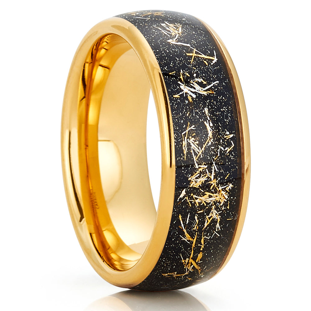 Meteorite Wedding Ring - Yellow Gold Ring - Gold Wedding Band - Tungsten Wedding Ring