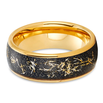 Meteorite Wedding Ring - Yellow Gold Ring - Gold Wedding Band - Tungsten Wedding Ring