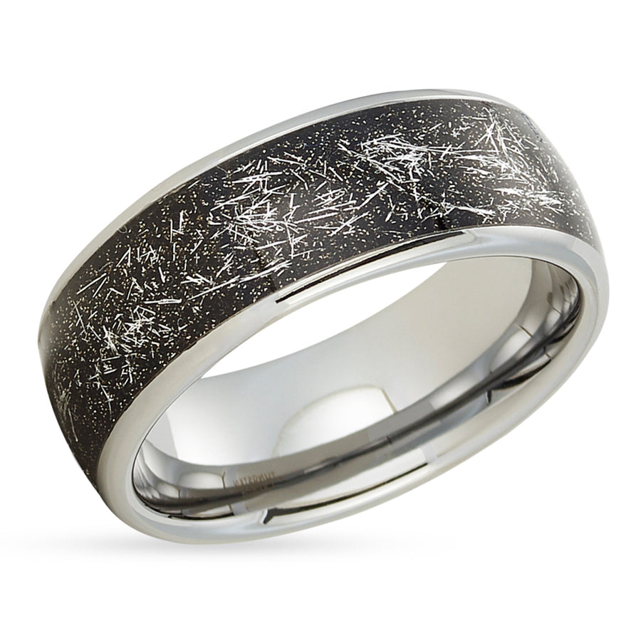 Silver Tungsten Ring - Meteorite Wedding Band - Meteorite Ring - Tungsten Wedding Ring