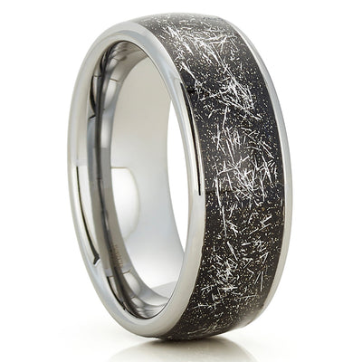 Silver Tungsten Ring - Meteorite Wedding Band - Meteorite Ring - Tungsten Wedding Ring