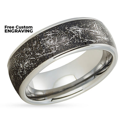 Silver Tungsten Ring - Meteorite Wedding Band - Meteorite Ring - Tungsten Wedding Ring